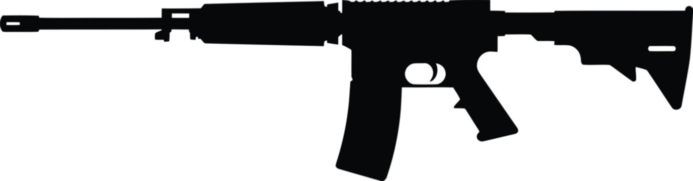 Silhouette of a modern tactical assault rifle isolated on white background representing military technology army defense and high precision weaponry for combat missions and national AI Generative