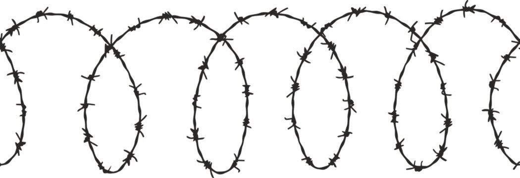 Silhouette of a spiral barbed wire concertina coil for military border security and prison fencing representing a strong barrier confinement and high security protection. AI Generative
