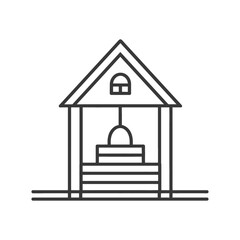 A monochrome illustration of a covered well structure for water