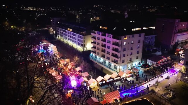 Magical Christmas Market in Olten, Switzerland Festive Lights, Cozy Stalls & Winter Atmosphere, 4K Aerial Drone View of Swiss Holiday Spirit