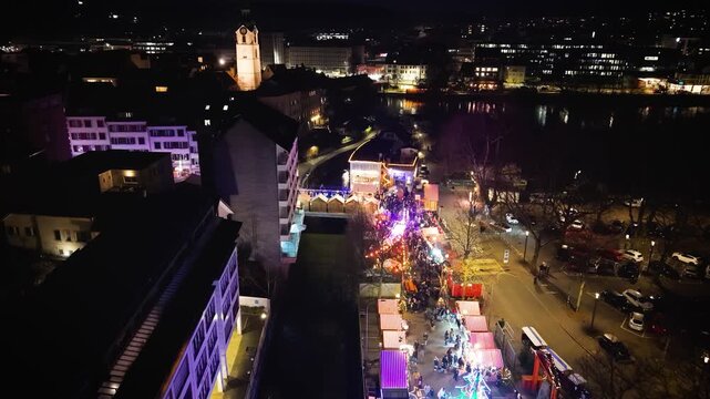Magical Christmas Market in Olten, Switzerland Festive Lights, Cozy Stalls & Winter Atmosphere, 4K Aerial Drone View of Swiss Holiday Spirit