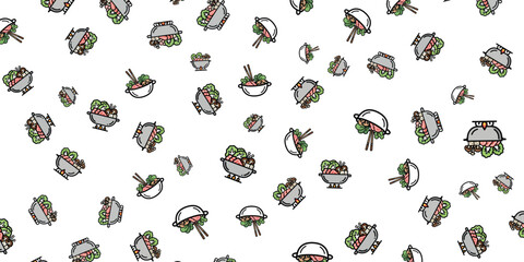 Fototapeta premium Assorted sushi illustrations scattered randomly on a clean white background from a direct overhead viewpoint