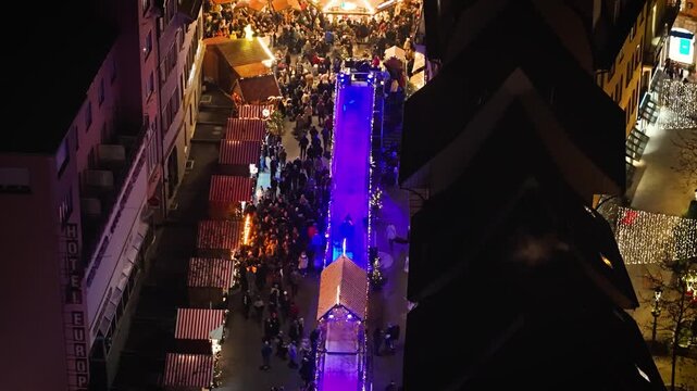 Magical Christmas Market in Olten, Switzerland Festive Lights, Cozy Stalls & Winter Atmosphere, 4K Aerial Drone View of Swiss Holiday Spirit