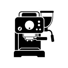 Espresso machine with grinder in modern black silhouette design  
