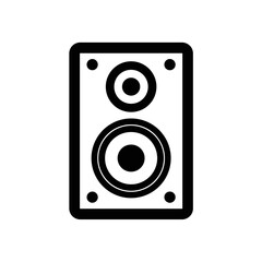 Black audio speaker with dual woofers in minimalist design  