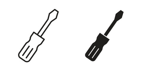 Screwdriver icon. Line and Silhouette Icon Set.
