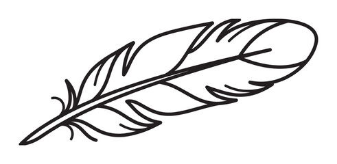 Obraz premium Simple hand-drawn feather illustration with black outlines in a minimalist doodle style, this delicate quill sketch symbolizes lightness, nature, freedom, and bohemian culture