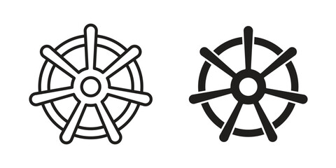 Ship wheel icon. Line and Silhouette Icon Set.