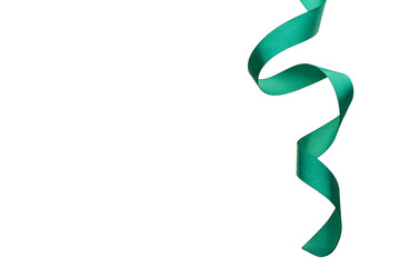 Green curled ribbon isolated on white background