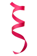 Pink satin ribbon swirl isolated on white background, festive decorative curling ribbon