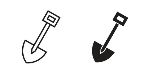 Shovel icon. Line and Silhouette Icon Set.