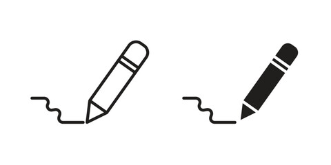 Signature icon. Line and Silhouette Icon Set.