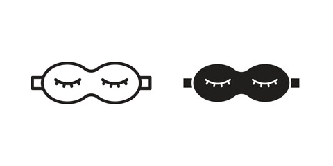 Sleeping mask icon. Line and Silhouette Icon Set.