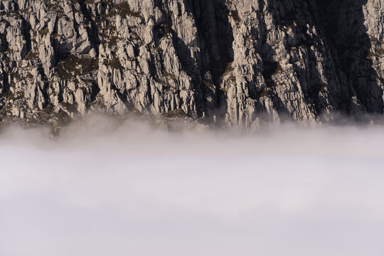 Amazing cloud inversion weather around Tryfan mountain in Snowdonia