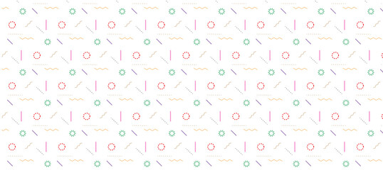 Obraz premium Dynamic pattern of colorful abstract shapes, lines, and geometric elements on a white background, energetic design