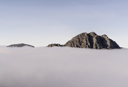 Amazing cloud inversion weather around Tryfan mountain in Snowdonia