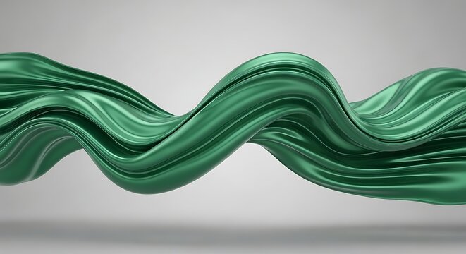 Green silk fabric wave flowing on gray background  smooth elegant movement