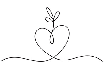 Fototapeta premium Heart plant growing one line art