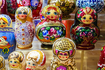 Lot of traditional Nesting dolls or Russian Matryoshka most popular souvenir from Russia