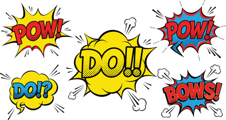 Comic book style speech bubbles with action words bows © Riyaj Vector Valley