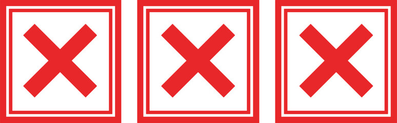 Three red X symbols in white squares with red borders signs
