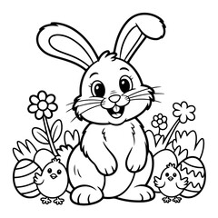 Fototapeta premium Happy Easter Bunny Bold & Easy Coloring Book for Kids and Adults.