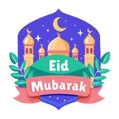 Obraz premium A flat style illustration depicting eid mubarak