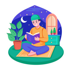 Fototapeta premium A person reading a holy book illustration designed in flat style