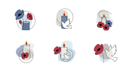 Fototapeta premium Remembrance symbols candles poppies doves memorial 1