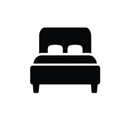 A simple black silhouette of a bed with a headboard and two pillows