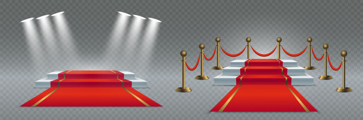 Red carpet podium with spotlights and velvet ropes © Hanna