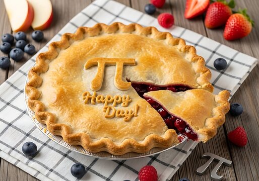 Delicious berry pie with pi symbol on top  Happy Pi Day celebration dessert