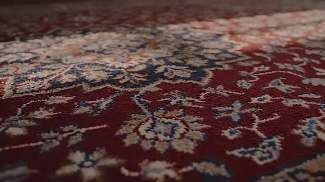 Intricate floral pattern on a traditional red carpet.