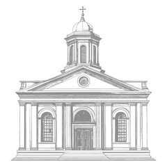 Obraz premium Classical architectural drawing of a church with tall steeple