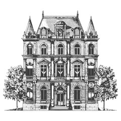 Fototapeta premium An elaborate and symmetrical sketch of a large stately mansion