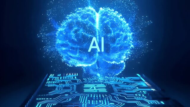 Artificial intelligence brain and circuit board concept, AI technology and machine learning, digital neural network data processing, innovation
