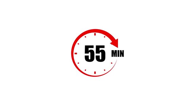 Timer Icon With Fifty Five Minutes Displayed And Red Arrow On White Background 55 minutes countdown