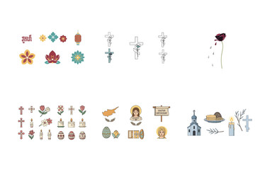 Easter Orthodox and symbols crosses flowers
