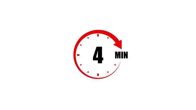Red circular timer icon with arrow indicating 4 minutes on a white background clock countdown