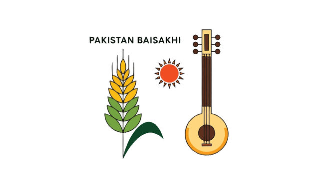 Pakistan Baisakhi celebration symbols wheat sun and musical instrument 1
