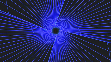 Mesmerizing blue lines radiate and swirl into a dark central void, creating a digital vortex. © vannet