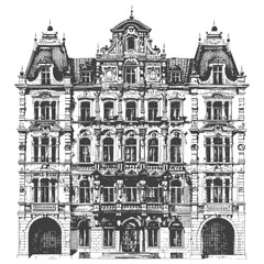 An elaborate illustration of a detailed facade of a building
