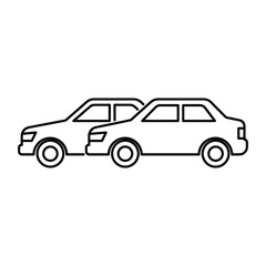 Fototapeta premium Simple black outline drawing of two sedan vehicles following each other on a road