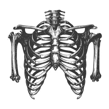A detailed illustration depicting a human skeleton torso and arms