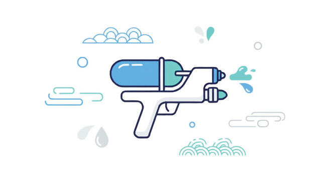 Blue and white water gun with clouds and water droplets squirt gun 1