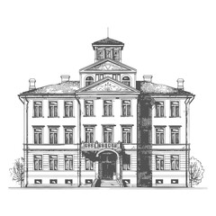 Obraz premium An elegant vintage style illustration depicts a stately building facade