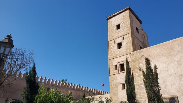 ancient castle called Oudaya palace in rabat city with a clear blue sky on winter season 