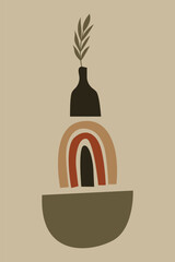 Abstract Botanical Wall Art with Modern Boho Shapes