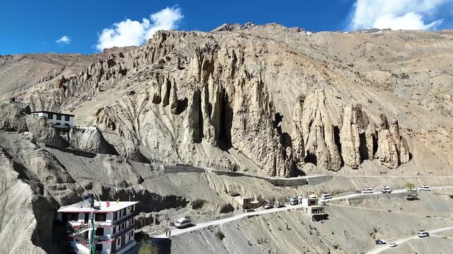 Aerial View of Giant Hoodoo Rock Formations in Spiti Valley