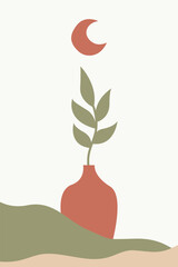 Abstract Botanical Wall Art with Modern Boho Shapes